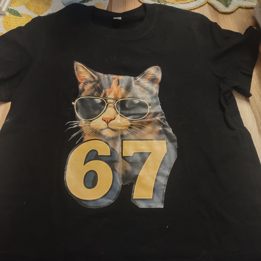 Cool Cat Graphic Tee in Black with Gold Accents